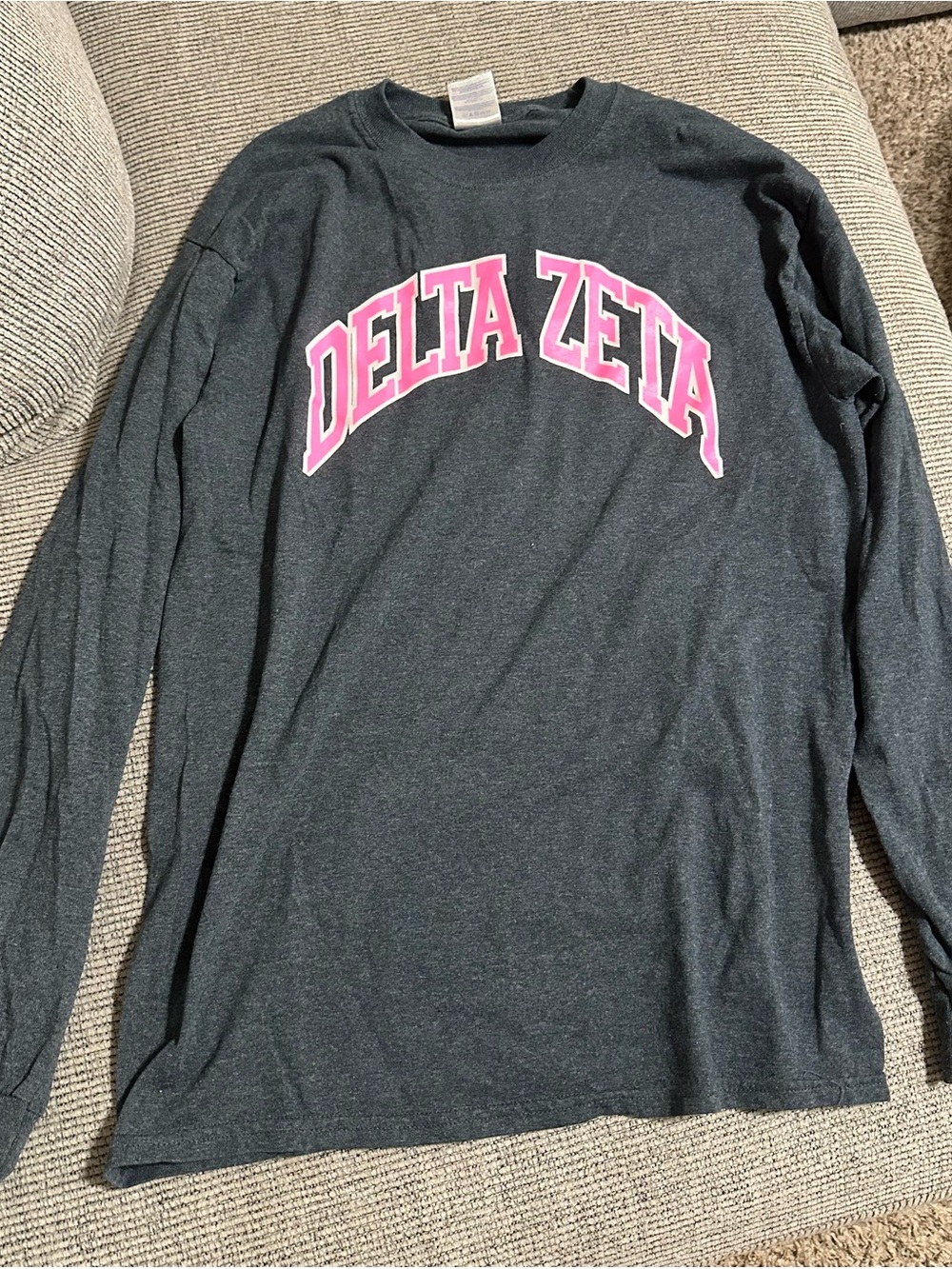 DZ Delta Zeta Charcoal Long Sleeve Tee with Pink Chest Graphic